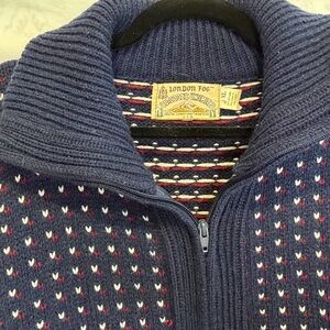 Vintage London Fog Wool Zip Sweater Cardigan XL Navy Nordic Pattern Outdoors
